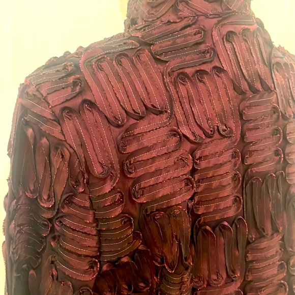 Samuel Dong sheer Ribbon front zip Burgandy Blazer large - Picture 6 of 6